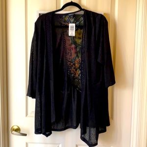 3/$30 SALE Torrid Size 3 Cardigan 3/4 Sleeve Crochet Back NWT Women’s Plus Black